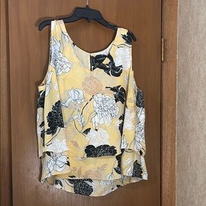 Liz Claiborne Pretty Yellow, Black, White & Beige Asymmetrical Tank Top